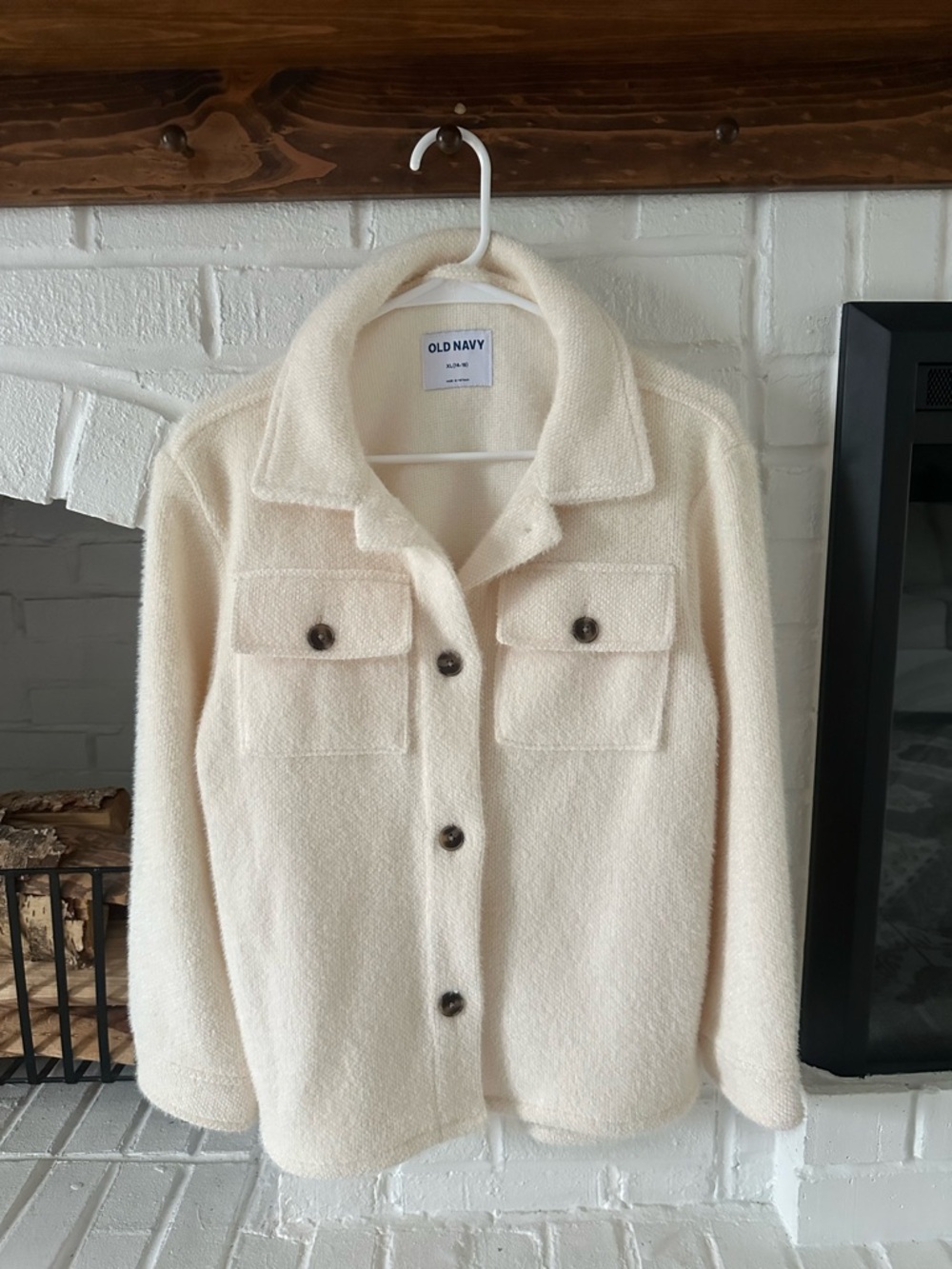 Old Navy Cream Teddy Shacket with Flap Pockets